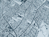 Aerial view of falling snow in the residential area Kingersheim,Mulhouse,Alsace,France