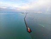Aerial View of Poolbeg Lighthouse,S Wall,Poolbeg,Dublin,Ireland