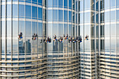 Aerial view of men working in the Burj Khalifa building,Dubai,United Arab Emirates