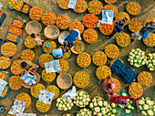 Dhaka,Bangladesh - 24 January 2023: Aerial view of people working in a local food market