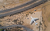 Aerial view of the old abandoned russian cargo plane in Umm Al Quwain Airport,United Arab Emirates