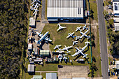 Aerial view of airplanes at Queensland Air Museum in Sunshine Beach,Queensland,Australia