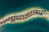 Aerial view of touristic bungalow from a luxury resort on Kaafu Atoll near Malé,Maldives