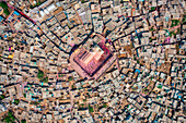 Aerial view of people celebrating the holy colour festival near the Shri And Baba Temple,Uttar Pradesh,India