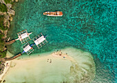 Aerial view of beach,pump boats and fishing vessel in Oslob,Philippines