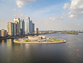 Aerial view of AlMajaz island amphitheatre on Khalid lake in Sharjah,U.A.E
