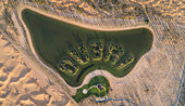 Aerial view of an artificial lake in the desert of Dubai,U.A.E