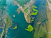 Aerial view of fishing nets along Kaliganga river in Manikganj,Bangladesh