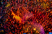 Nandgaon,India - 01 March 2023: Aerial view of people celebrating the holy colour festival at Shri And Baba Temple,Uttar Pradesh,India
