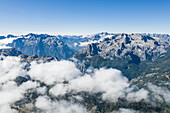 Aerial view of a mountain range of the Border from Albania and Montenegro in north of the valley Valbona,Gemeinde Tropoja,Albania