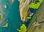 Aerial view of fishing nets along Kaliganga river in Manikganj,Bangladesh