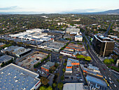 Aerial view of urban landscape featuring commercial areas and residential buildings,Ringwood,Australia