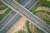 Aerial view of cars on flyover roads in Dubai,UAE