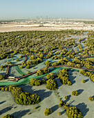 Luftaufnahme von Jubail Mangrove, Abu Dhabi, Vereinigte Arabische Emirate