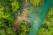 Aerial view of traditional fishing boats in Bojo River,Aloguinsan,Philippines