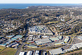 Aerial view of beautiful cityscape with residential areas,shopping center,and coastline,Newcastle,Australia