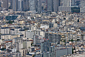 Aerial view of crowded Paris city center with skyscrapers and residential areas,Ile de France,France