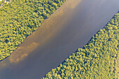 Aerial view of harbour creek in marshland in Ajman state,United Arab Emirates