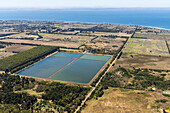 Aerial view of artificial lakes in Saint Leonard countryside,Victoria,Australia