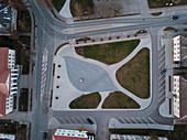 Aerial view of town square in Varniai,Lithuania