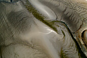 Aerial view of abstract tidal patterns on sandy shoreline,Forres,United Kingdom