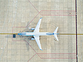 Aerial view of Aeropuerto de Carrasco with a busy runway and airplanes,Canelones,Uruguay