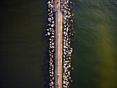 Aerial view of artificial causeway on lake Michigan ,Chicago,USA