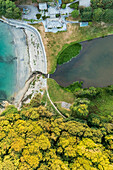 Aerial view of Polridmouth Cove,Cornwall,United Kingdom