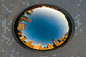 Chicago,United States - 31 October 2020: Aerial view of Cloud Gate,a mirrored bean-shaped sculpture in Chicago Millennium Park,Chicago,Illinois,United States