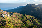 Aerial view of Polur Village with terrace fields in Tamil Nadu region,Kodai Kanal,India