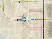 Aerial view of Aeropuerto de Carrasco with airplanes on the runway,Canelones,Uruguay
