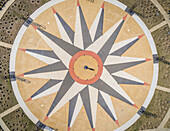 Abstract aerial view of person in the middle of a compass rose,USA
