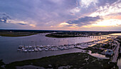 Aerial view of Charleston City Marina at sunset with Ashley River,Charleston,South Carolina,United States