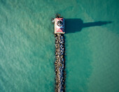 Aerial view of artificial mole leading to lighthouse,Chicago,USA