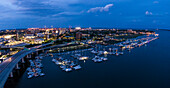 Aerial view of coastal town with Charleston City Marina,Ashley River,Charleston,South Carolina,United States