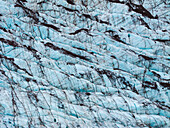 Aerial view of abstract glacial ice formations in a beautiful winter landscape,Oraefi,Iceland