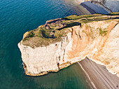 Aerial view of Falaise d'Aval,a soaring chalk cliff with natural arch along the coastline,Seine-Maritime,France