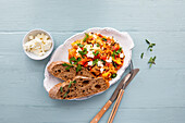 Greek-style scrambled tomato eggs with feta