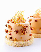 Pear dessert with caramel and maple syrup