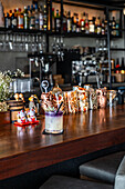 Cocktail with Japanese whisky on a bar counter