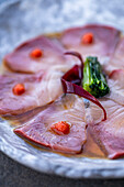Yellowtail sashimi with fish roe