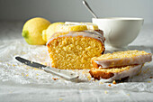 Juicy lemon cake with icing