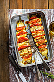Baked aubergines with tomatoes and Gruyère cheese