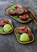 Chocolate cake with lemon and basil sorbet