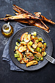 Grilled artichoke hearts with leek and apple