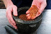 Barbecue rub in a mortar