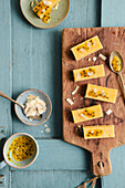 Lemon bars with passion fruit and coconut