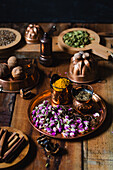 Ingredients for Advieh (Persian spice mix)