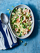 One-pot risoni with peas and prawns
