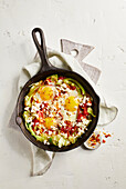 White cabbage shakshuka with feta cheese